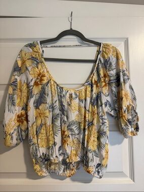Rip Curl Yellow Floral Peasant Blouse on White